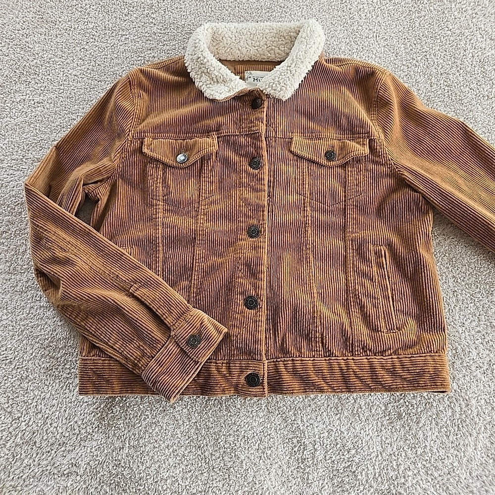 Mudd Corduroy‎ Jacket Coat Brown W/shearling Collar Juniors Sz L Y2K 90s Vibes